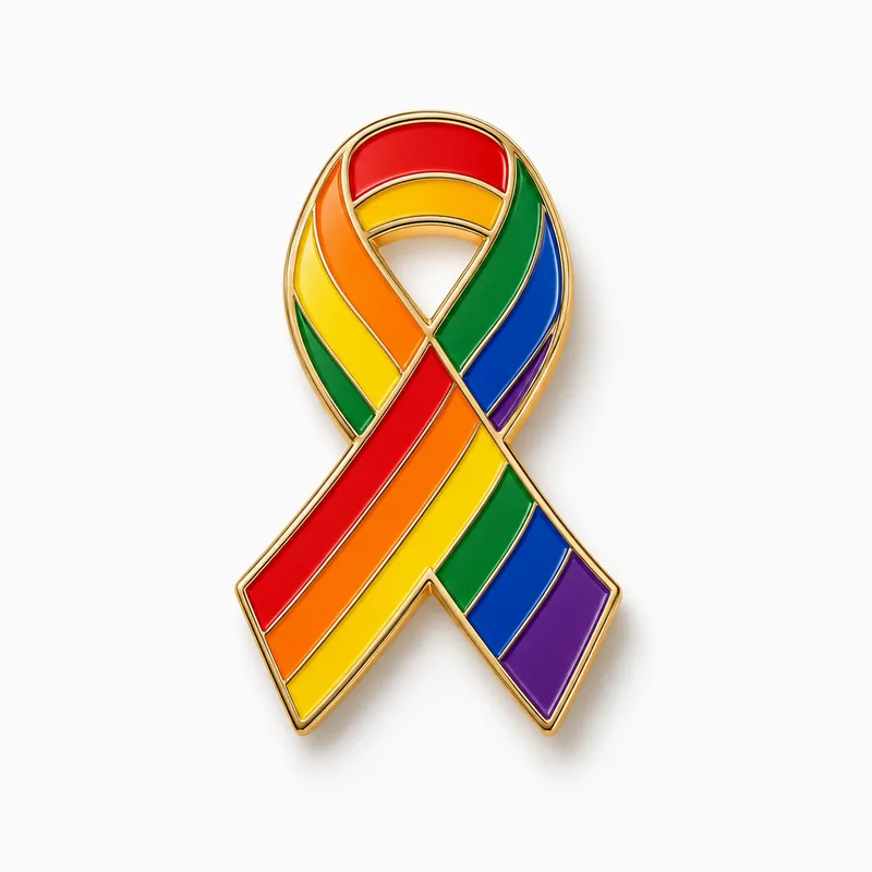 Pin esmaltado de listón arcoíris de concientización con borde dorado