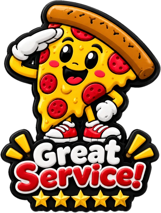 Pin de reconocimiento Great Service con una pizza sonriente